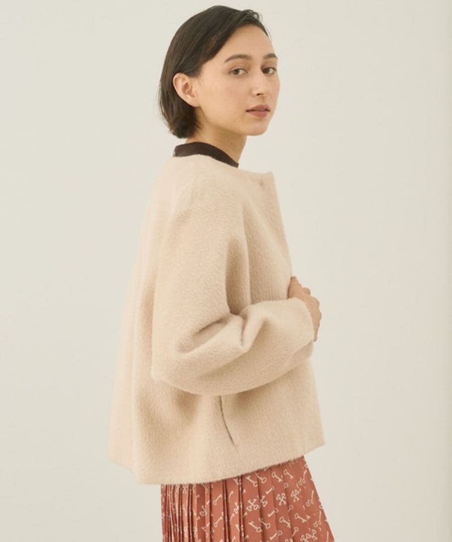 【1034】美品　アナイ　アルパカヘリンボンショートコート　ライトベージュ　A