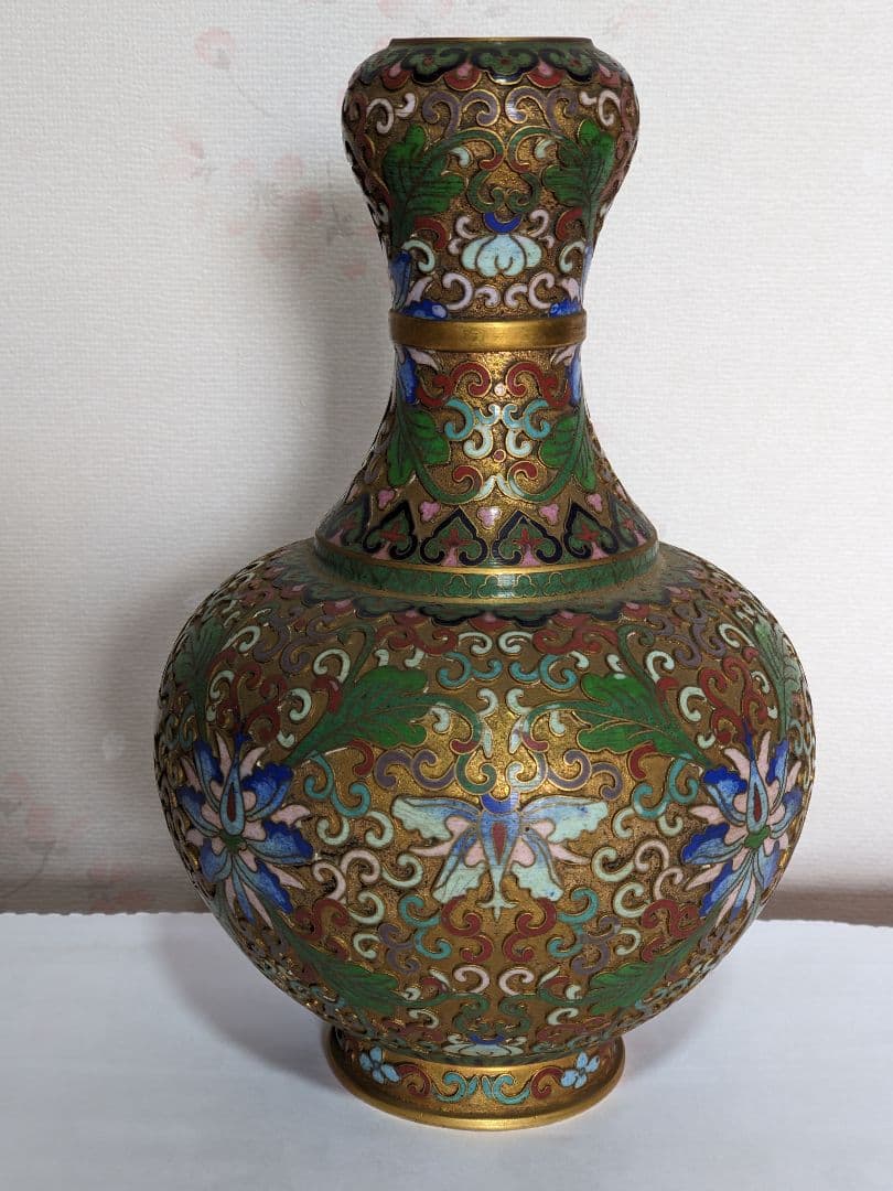 ♦中国 画琺瑯 花図紋瓶 景泰藍工芸品 七宝焼 コレクション 骨董品アンティーク