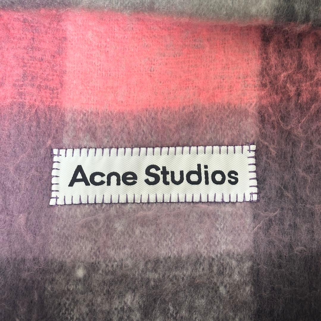 Acne Studios モヘアチェックスカーフ マフラー ピンク グレー 灰色
