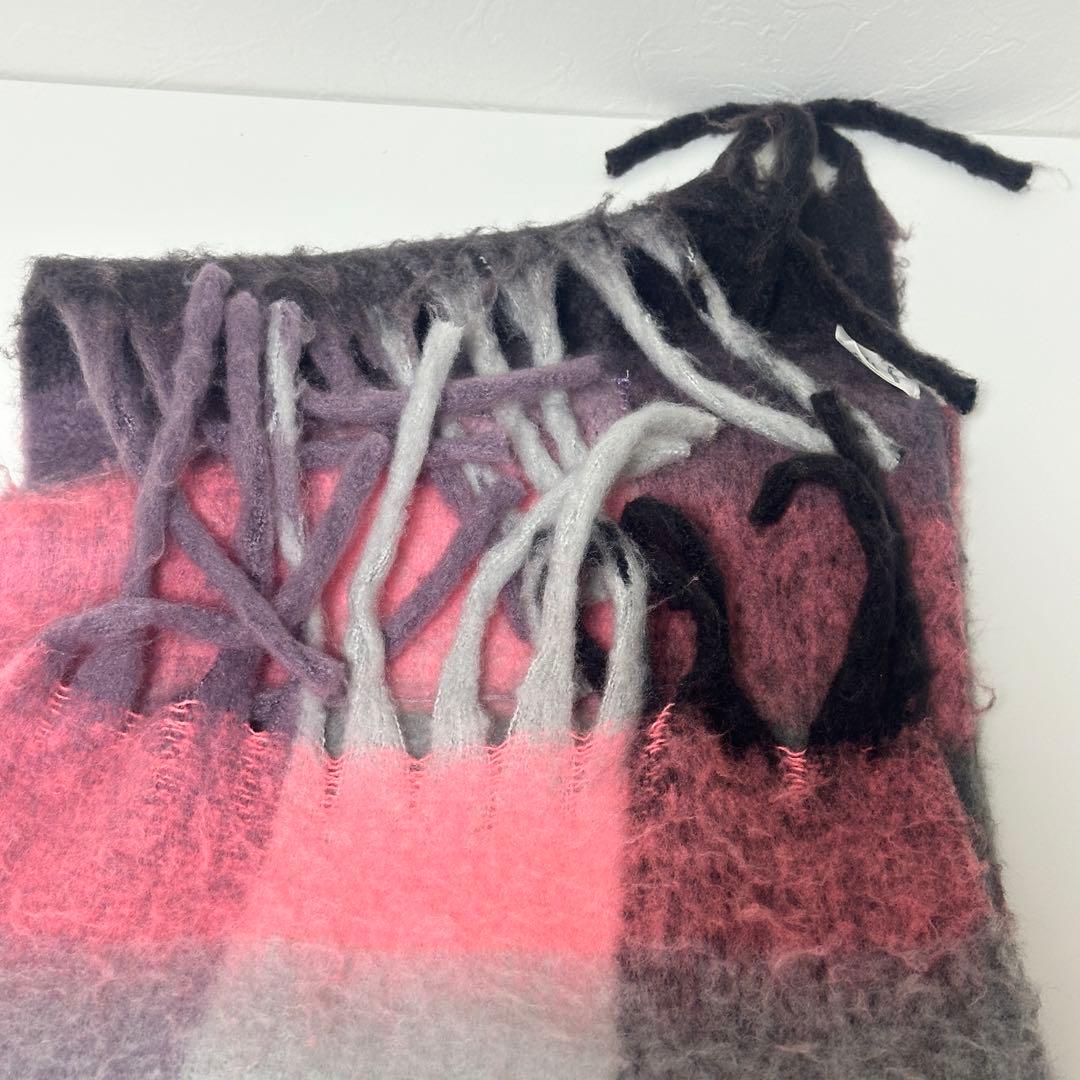 Acne Studios モヘアチェックスカーフ マフラー ピンク グレー 灰色