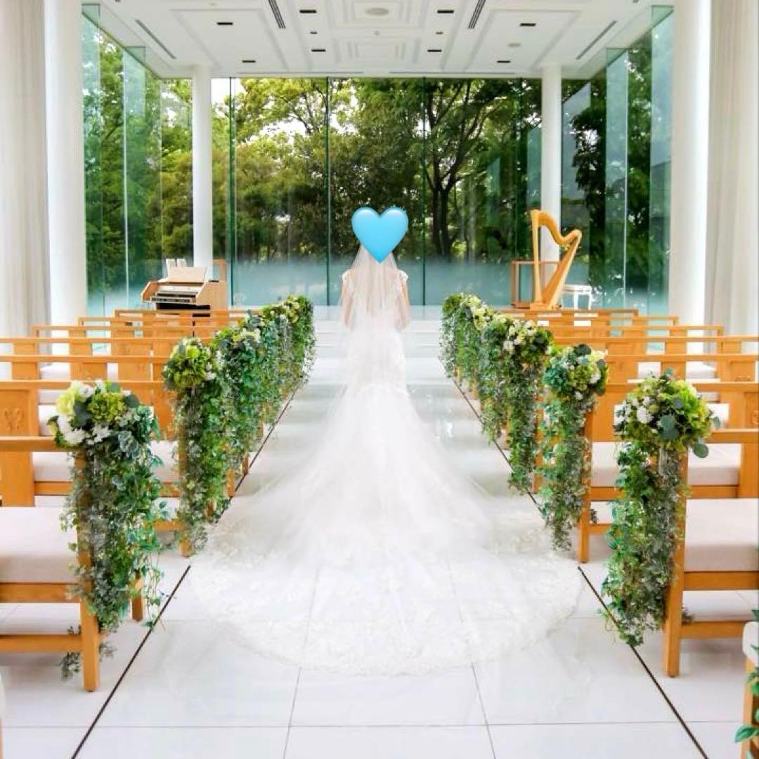 【ワタべウェディング】ドレス ソフトマーメイドライン　ロングベール付き スワロ