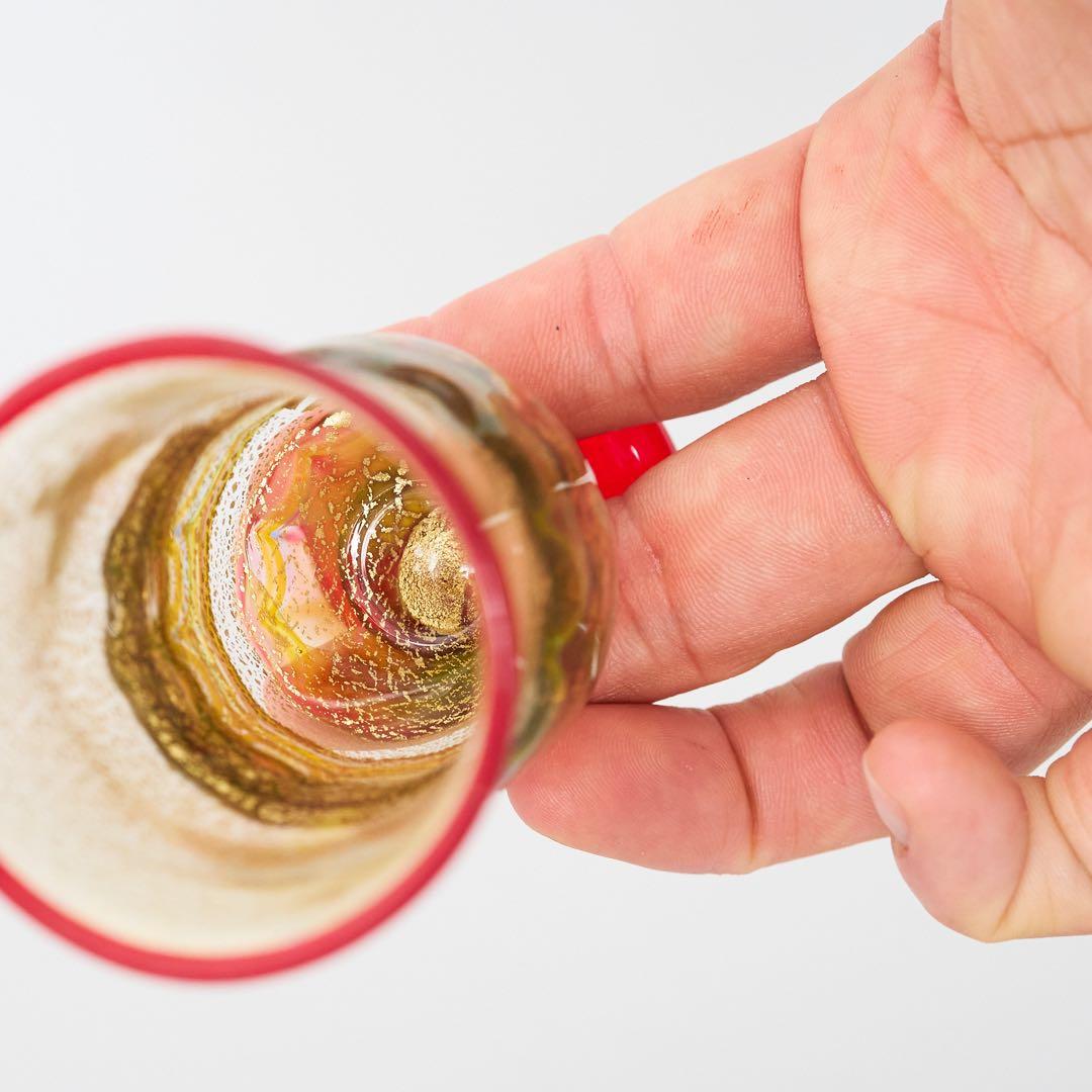 石井康二　多色波状模様 ガラス製ゴブレット　美品