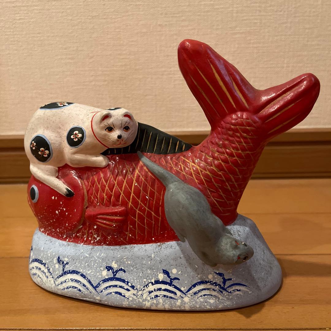 宮城県仙台市　堤人形　鯛乗り猫と鼠　郷土玩具