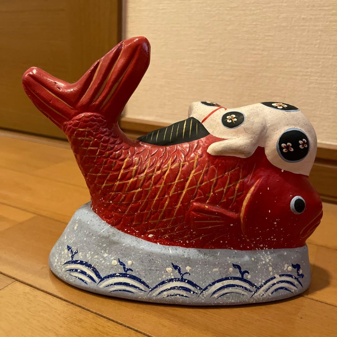 宮城県仙台市　堤人形　鯛乗り猫と鼠　郷土玩具