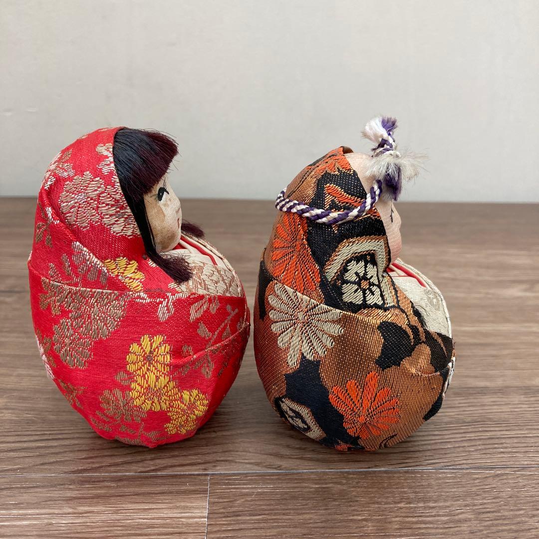 E-4 【昭和レトロ】姫だるま・殿だるま 2体セット 木目込み風 置物 金襴 縁