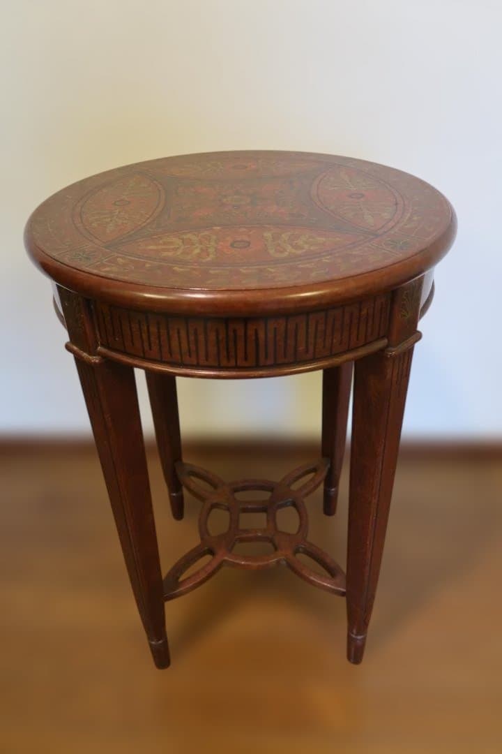 サイドテーブル　ハイテーブル　円型　象嵌　アンティーク風