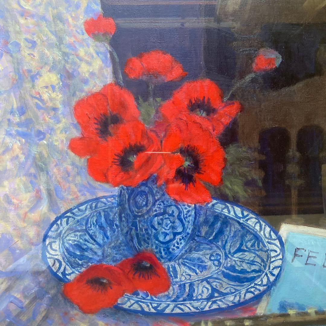 奥西賀男「オリエンタルポピー」￼8F額約64×57絵45.5×38cm師小磯良平