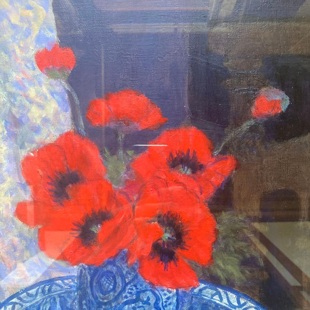 奥西賀男「オリエンタルポピー」￼8F額約64×57絵45.5×38cm師小磯良平