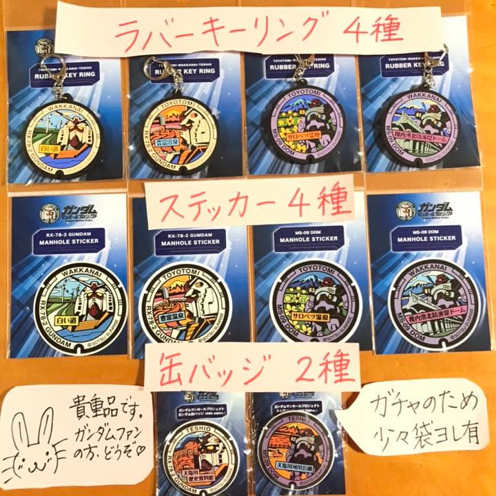 ガンダムマンホールプロジェクト　キーリング・ステッカー・缶バッジ合計10点セット