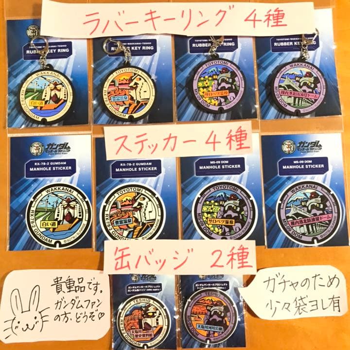 ガンダムマンホールプロジェクト　キーリング・ステッカー・缶バッジ合計10点セット