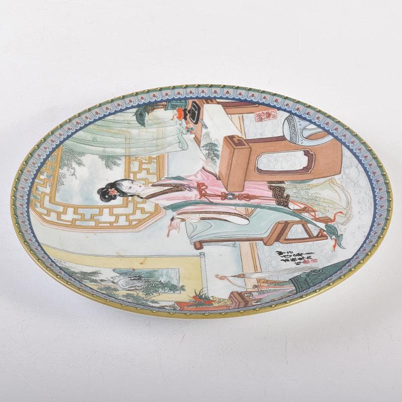 中国　粉彩　漢詩人物文盤　皿　V　R7855