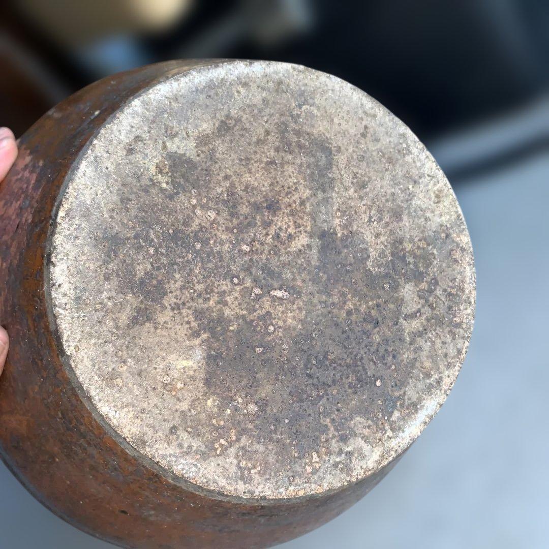 茶色の陶器製，百年灰釉双耳壺 特大32.6㎝ 日本古陶 古美術品 旧家収蔵品