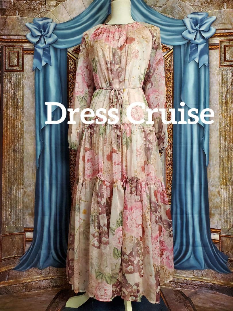 フリー【新品インポートセレクト】花柄シフォンティアードワンピースピンク