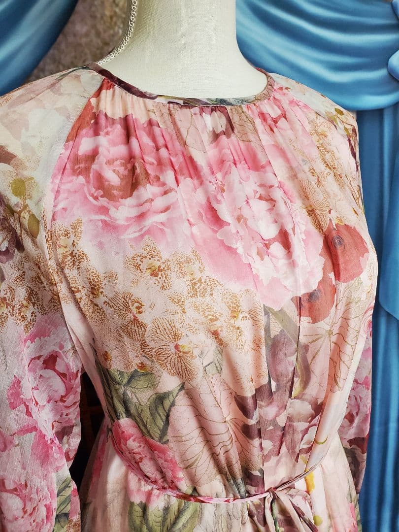 フリー【新品インポートセレクト】花柄シフォンティアードワンピースピンク