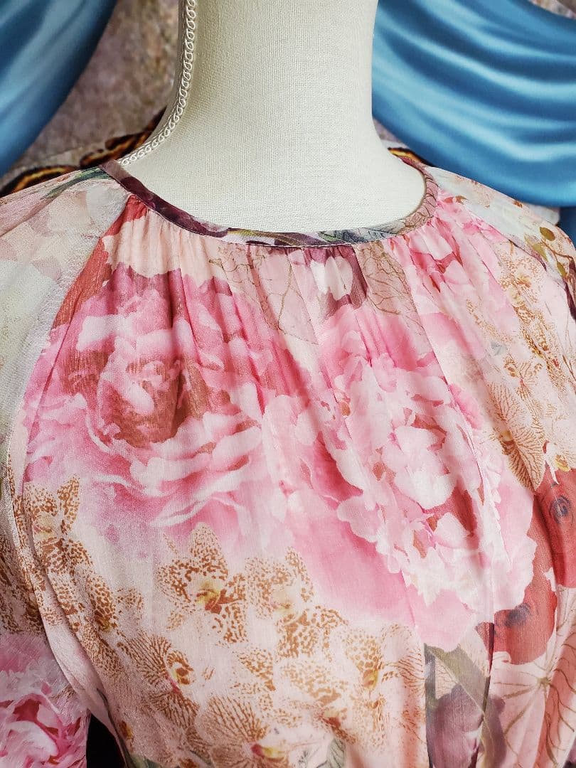 フリー【新品インポートセレクト】花柄シフォンティアードワンピースピンク