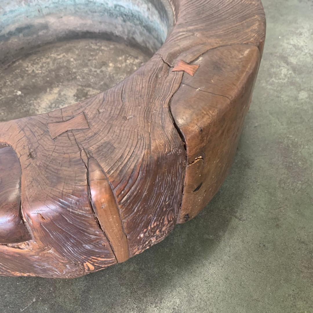 【アンティーク】 木製火鉢 大型 手炙り 古美術 直径65cm 火鉢 N0233