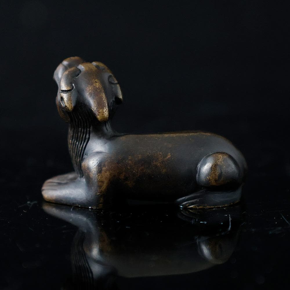 中国美術 時代物 古銅 獅子置物 線香 枕 まくら 銅製 唐物唐銅 高麗李朝