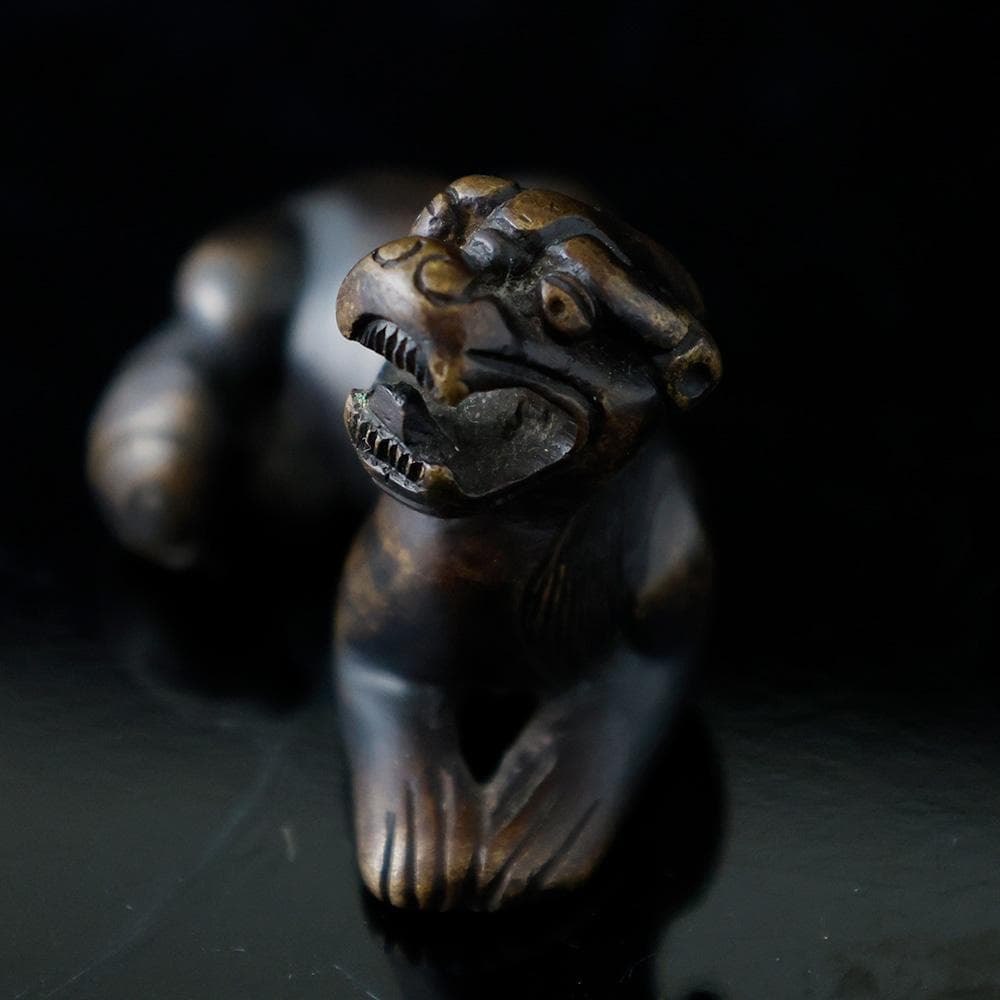 中国美術 時代物 古銅 獅子置物 線香 枕 まくら 銅製 唐物唐銅 高麗李朝