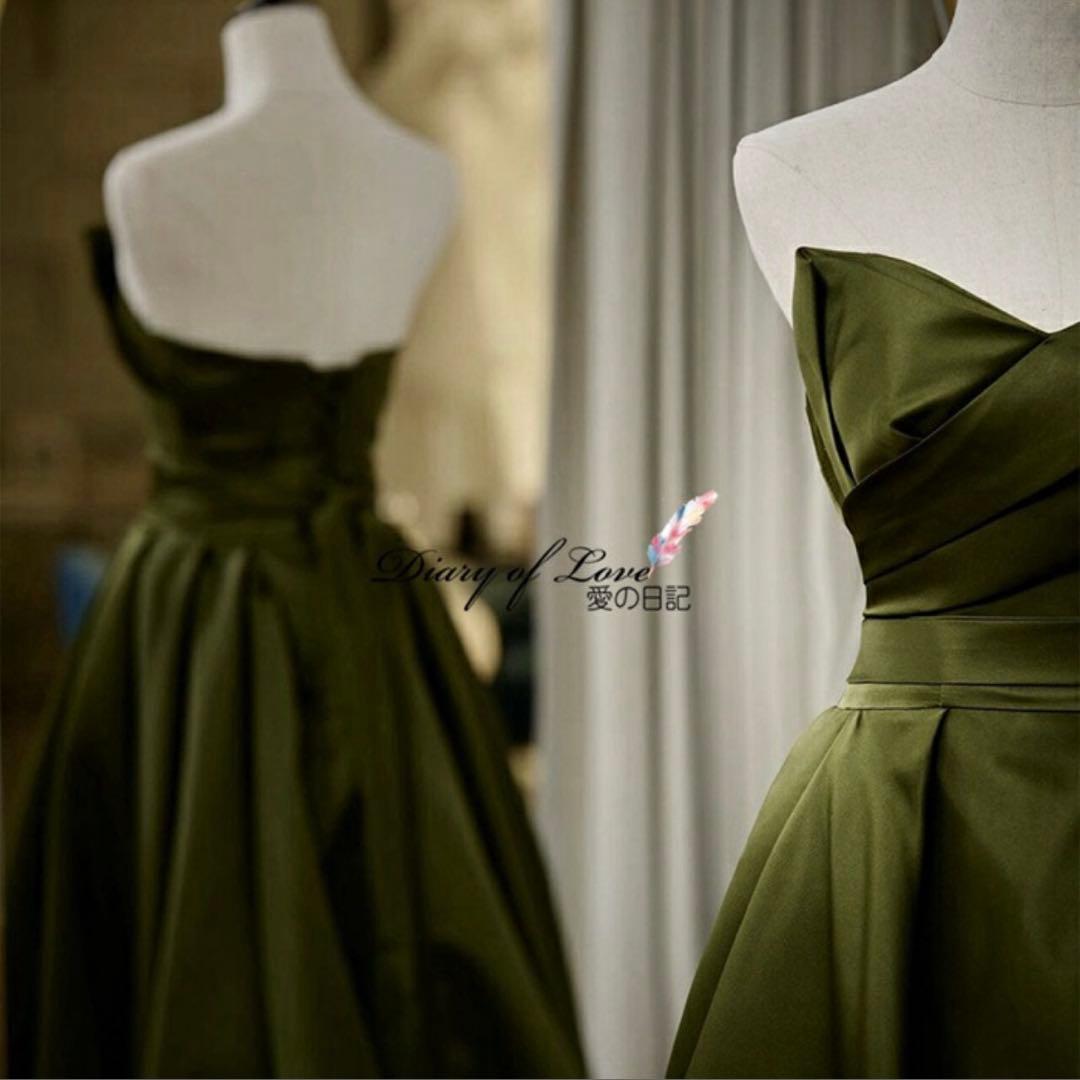 オリーブグリーン ストラップレス ウェディングドレス パーティードレス