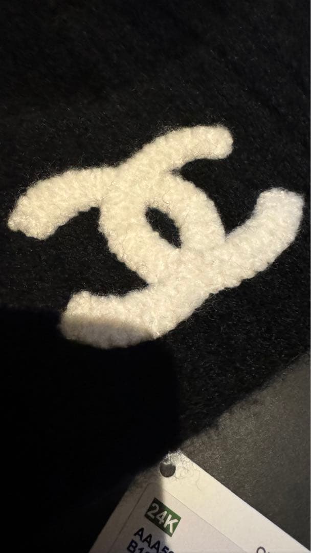 正規 CHANEL 24秋冬限定 ロゴ ニット帽 ウール 黒 24K ニット帽