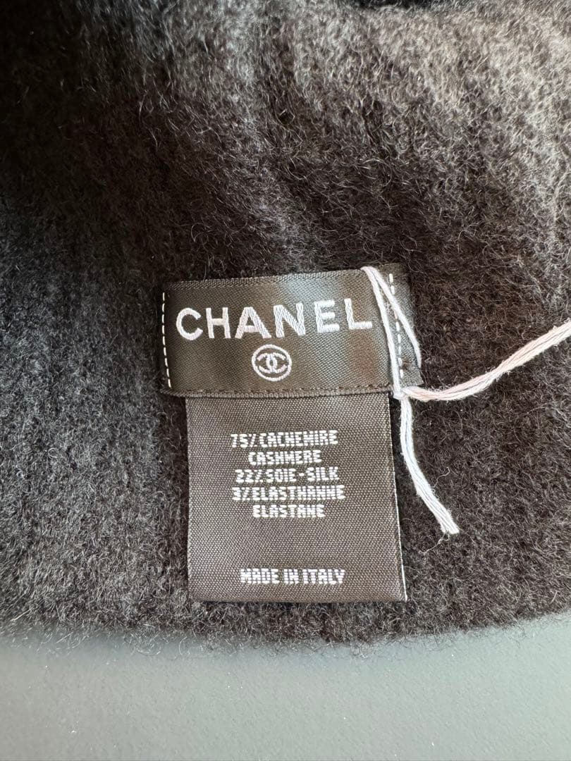 正規 CHANEL 24秋冬限定 ロゴ ニット帽 ウール 黒 24K ニット帽