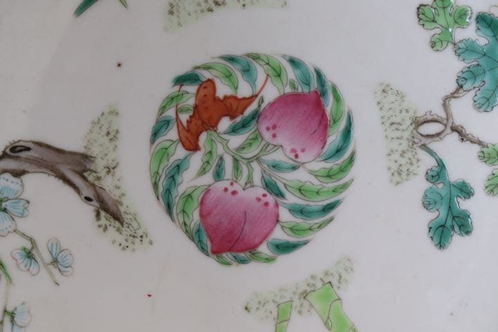 中国　清朝期　粉彩四君子鑑賞大皿①　アンティーク　送料込み0621