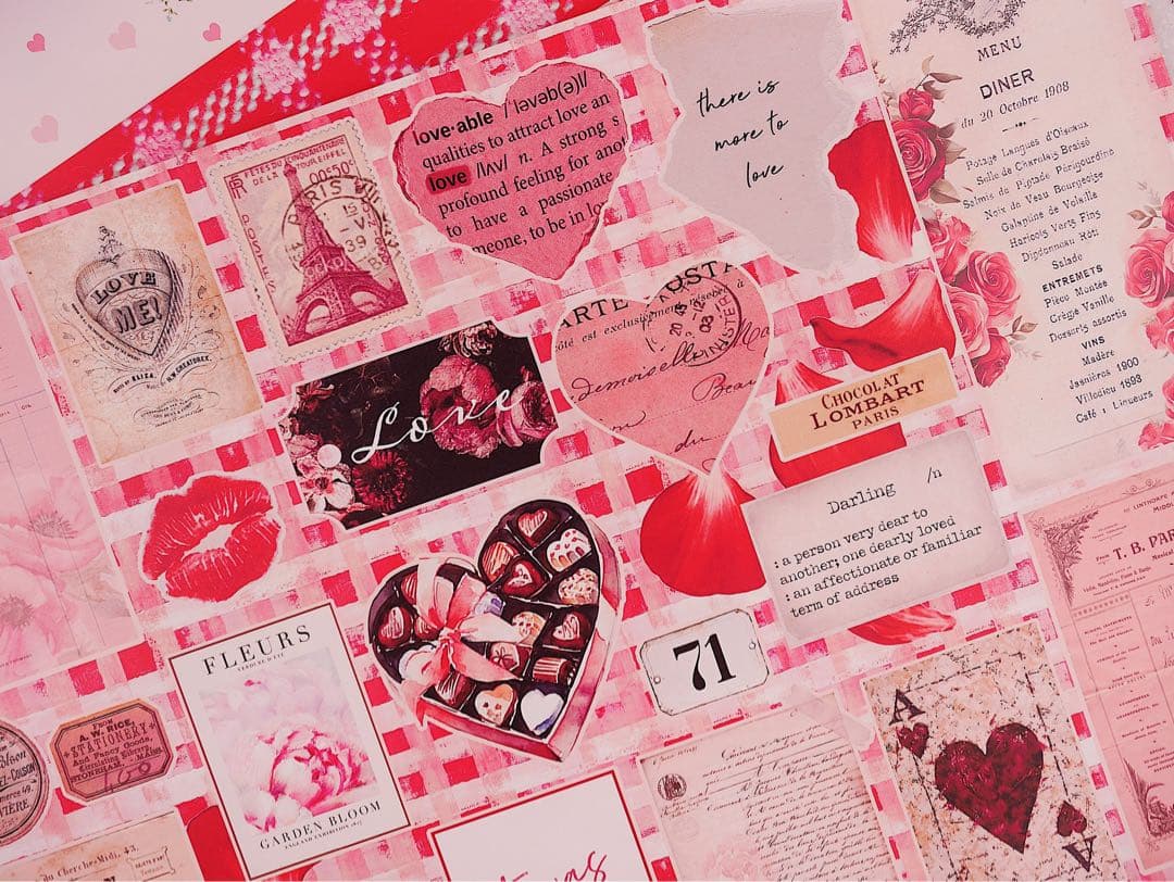 新作①ラブレター♡A4デザインペーパー　80枚♡バレンタイン　コラージュ　素材