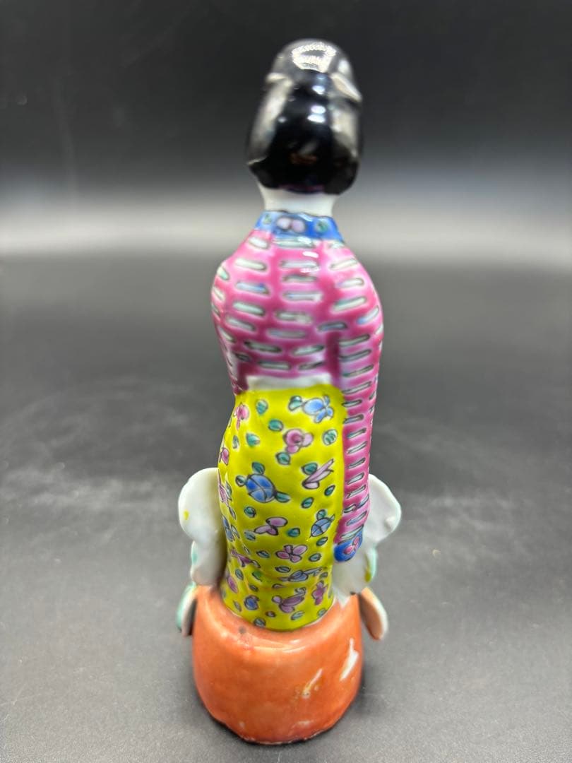 中国美術 古玩 色絵陶人形 陶器人形 高さ約15cm 置物 オブジェ 古董品