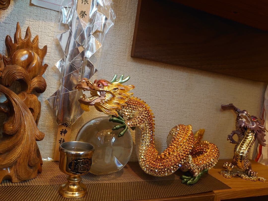 超開運 金運気 爆上げ⤴︎︎⤴︎︎ 龍 龍神 黄金龍 水晶 トルネード 龍置物