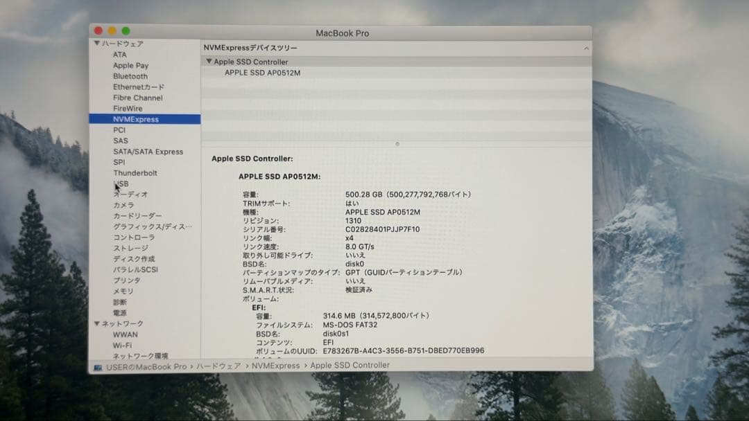 MacBook Pro 15.4インチ 16GB SSD 512GB