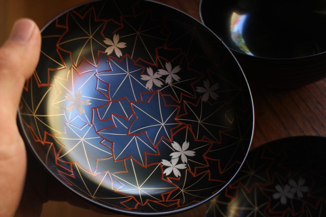 専用！風情ある糸目地に優美な雲錦蒔絵の映える煮物椀5点（検輪島塗雑煮椀