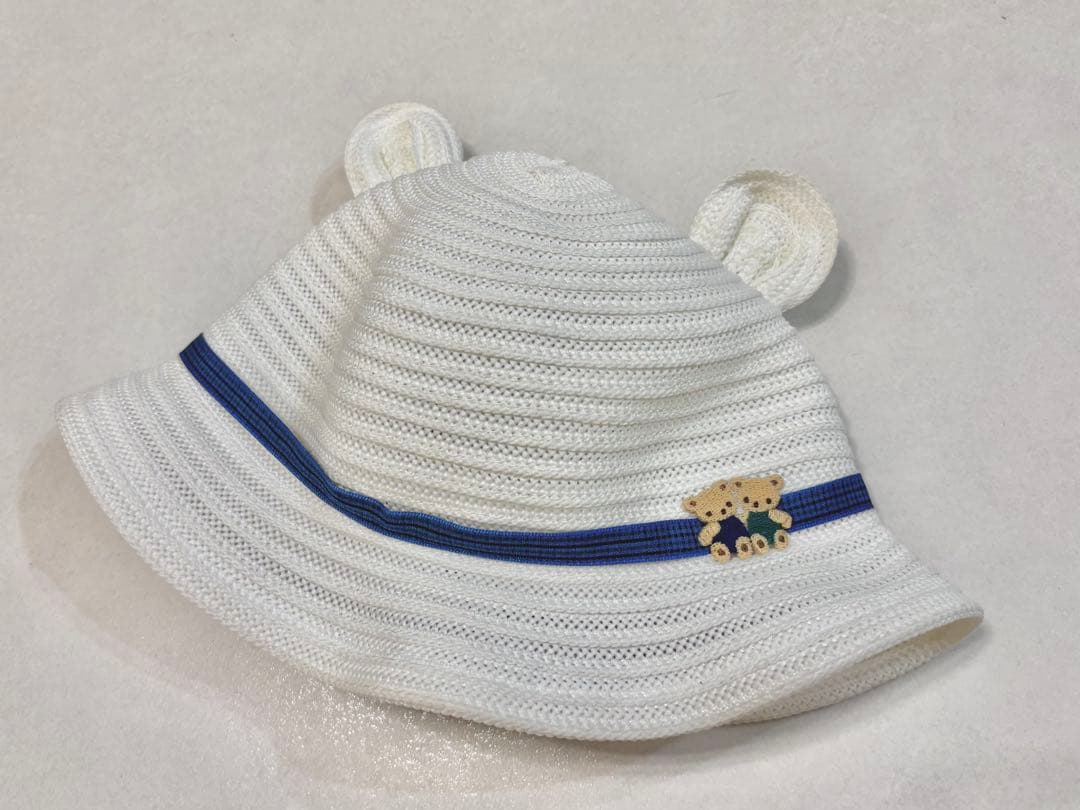 ファミリア クマ耳付き麦わら帽子 45-47 サイズ02 青系ファミリアチェック