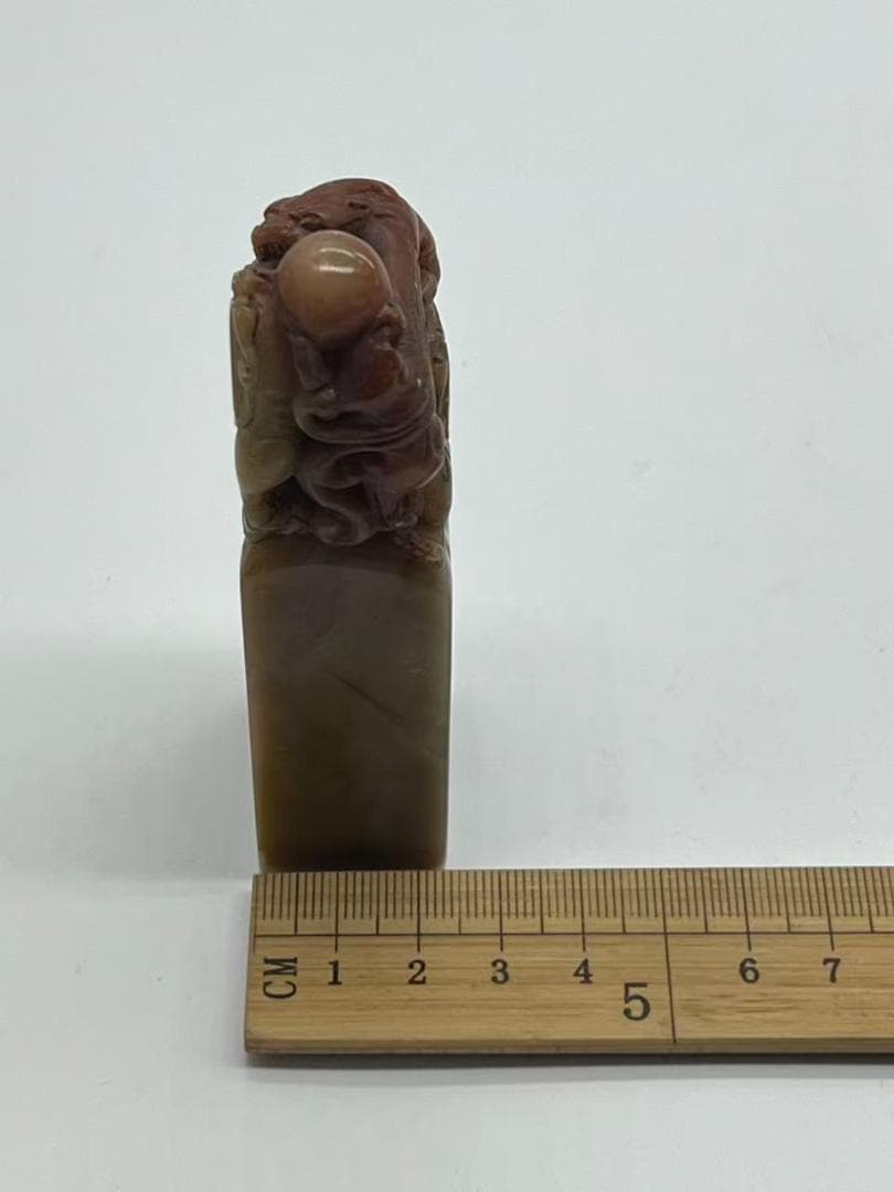 清時代 寿山石双螭龍鈕 印文【丁己七月木盧二兄囑秋堂作】(F-234)