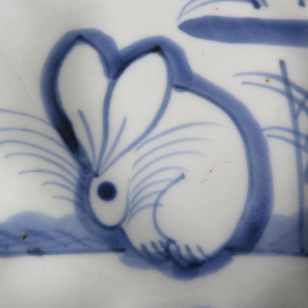 なます皿 兎 ウサギ 歪み 窯傷 江戸 古伊万里 染付 3客