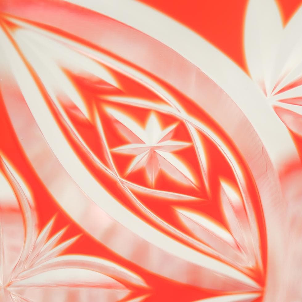 ボヘミアガラス 朱色 ボウル 32cm 花生け