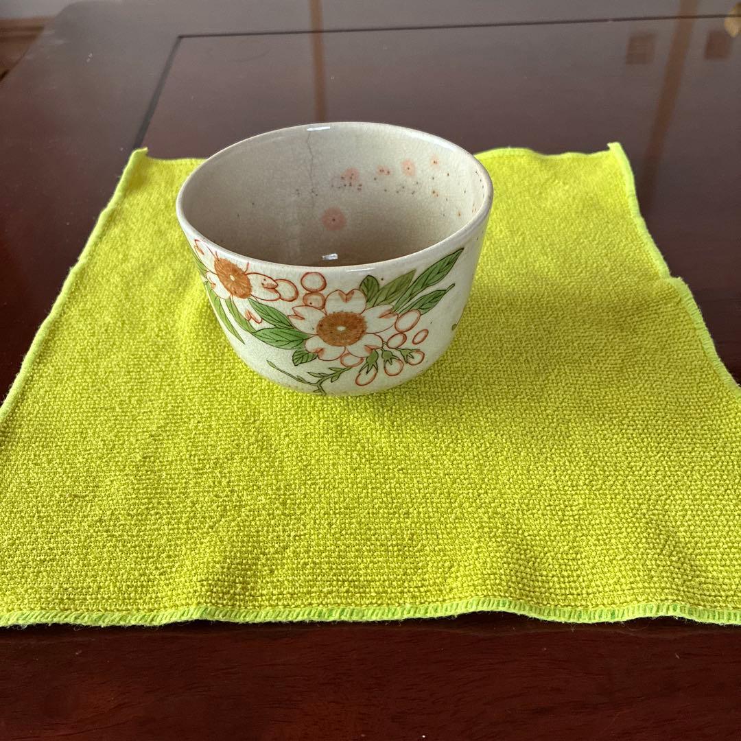 抹茶茶碗　陶製彩画入り