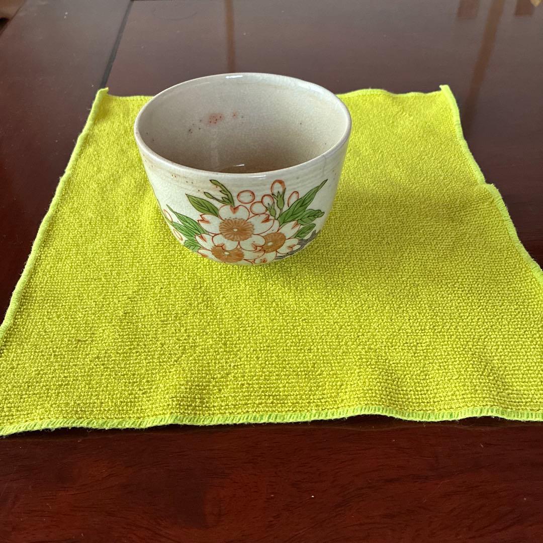 抹茶茶碗　陶製彩画入り