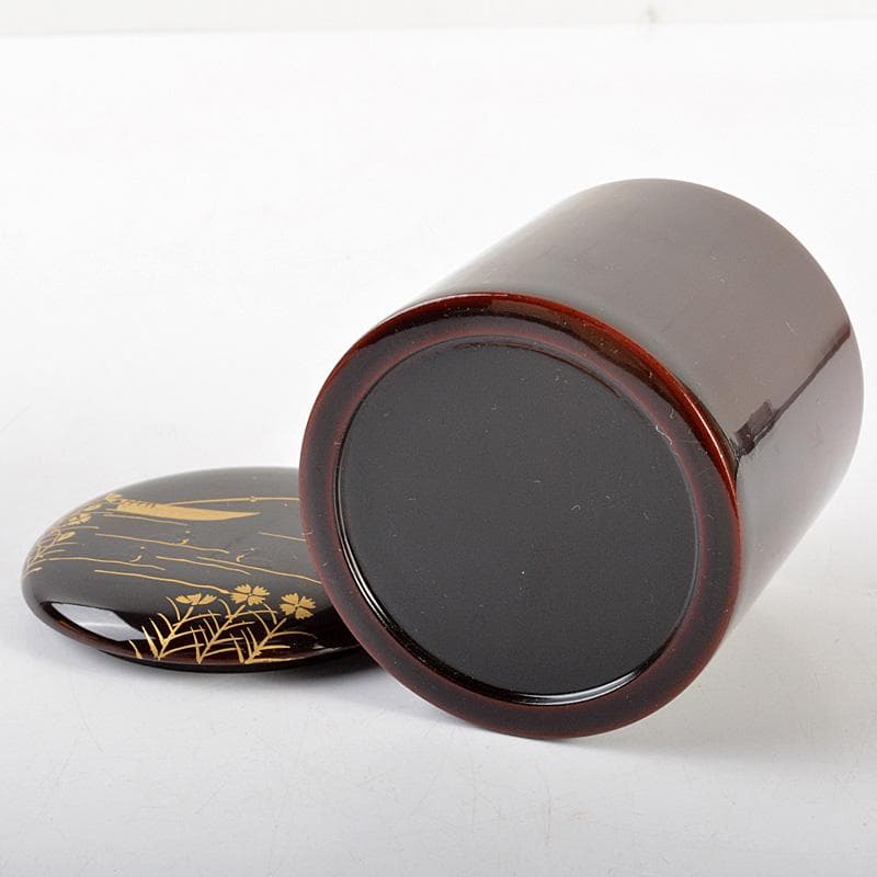 茶道具　塗師　千穂造　井伊大老好　撫子に鵜飼蒔絵　金林寺棗　共箱　V　6452