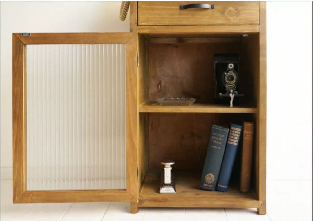 木製ヴィンテージスタイル ガラスキャビネット アンティークサイドボード