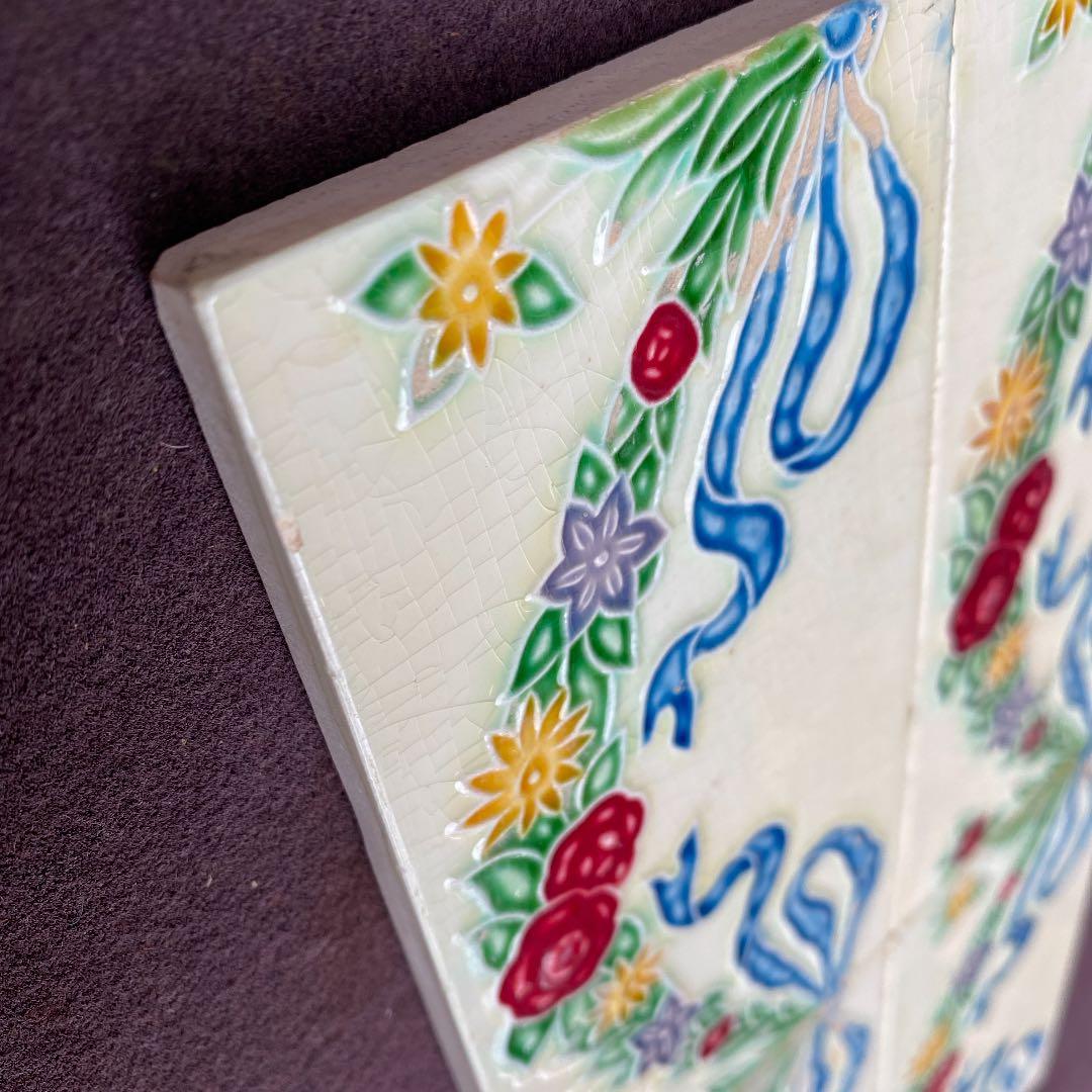 ハンドメイド日本製アンティークマジョリカタイル⑤４枚セット　プラナカンタイル