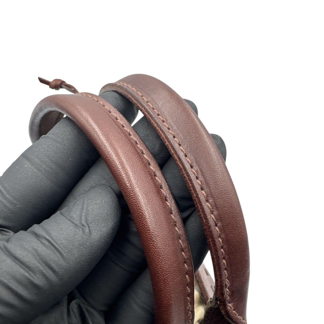 新品未使用 genten ゲンテン カットワーク ハンドバッグ 巾着付 茶 本革