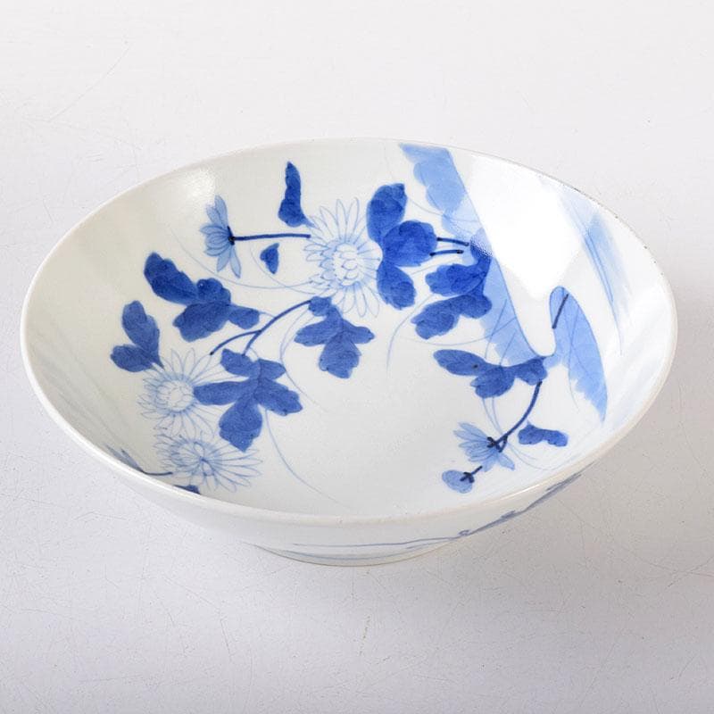 鍋島焼　藍鍋島　染付菊花文　五寸皿　時代箱　V　R8086