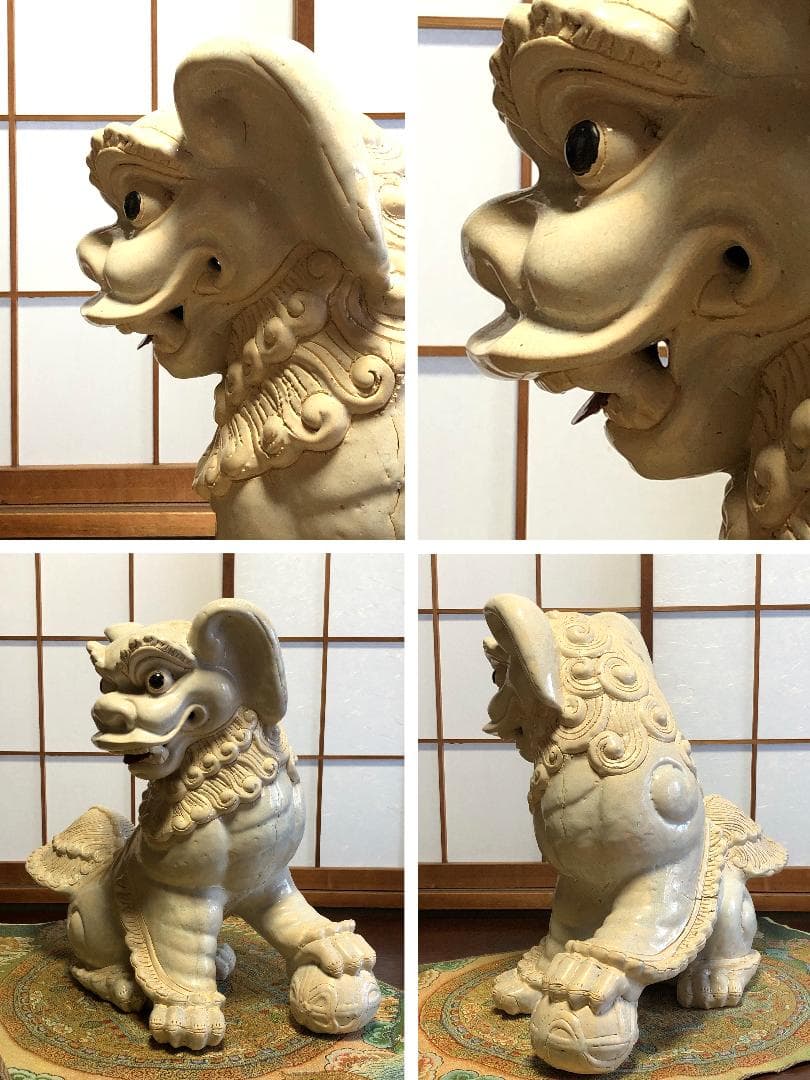 【 白獅子 】 大型　陶製玉獅子　献上上手　68ｃｍ 　19.6ｋｇ