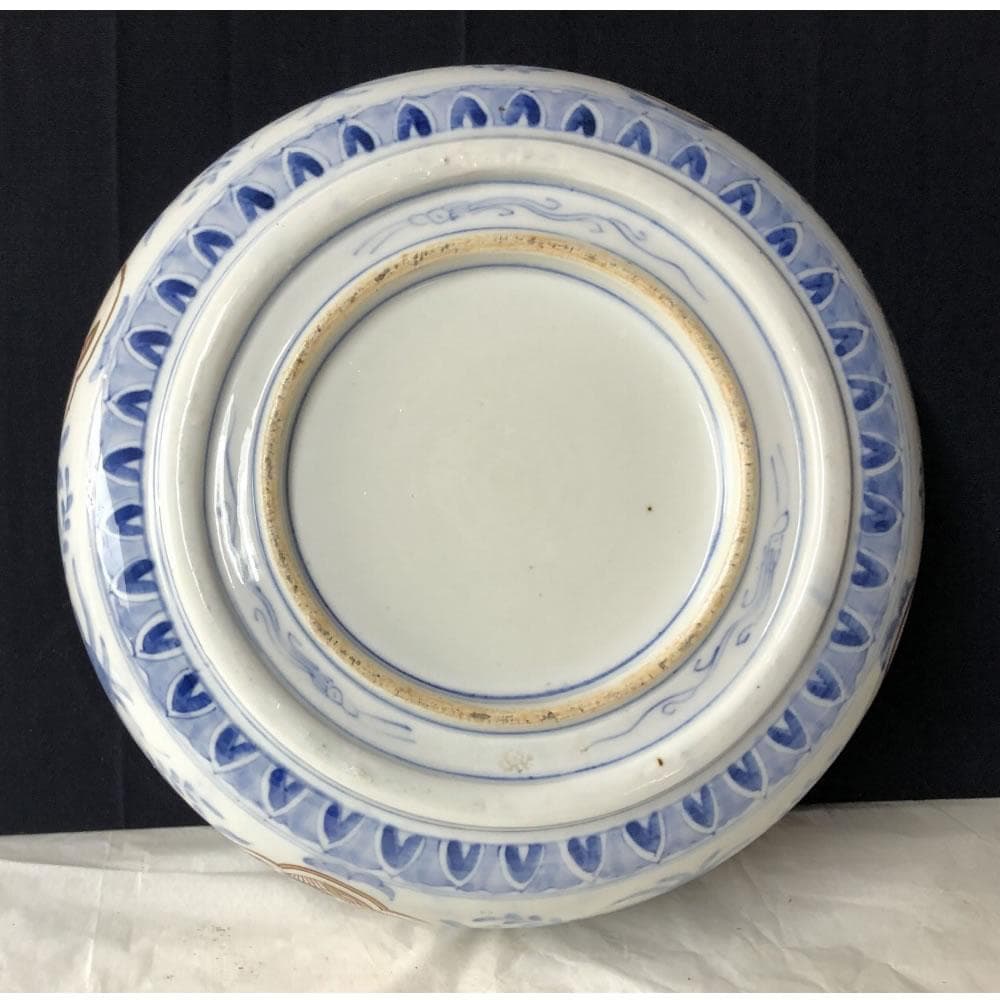 きなこ　e3002 古伊万里 色絵 鉢 径24.7cm 二重高台