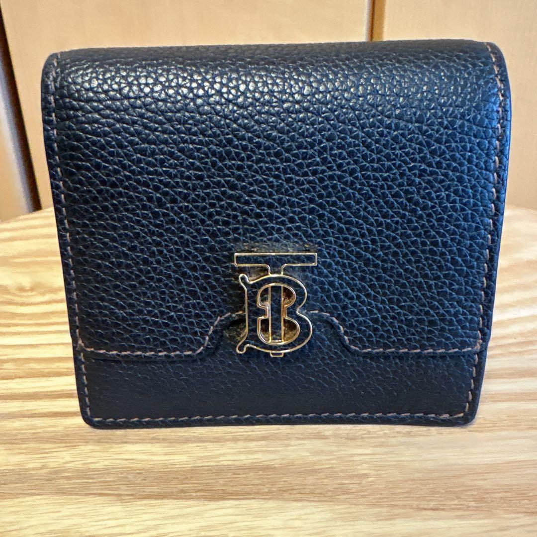 【未使用品】BURBERRY二つ折り財布 TBモノグラム ロゴ　ブラック　革