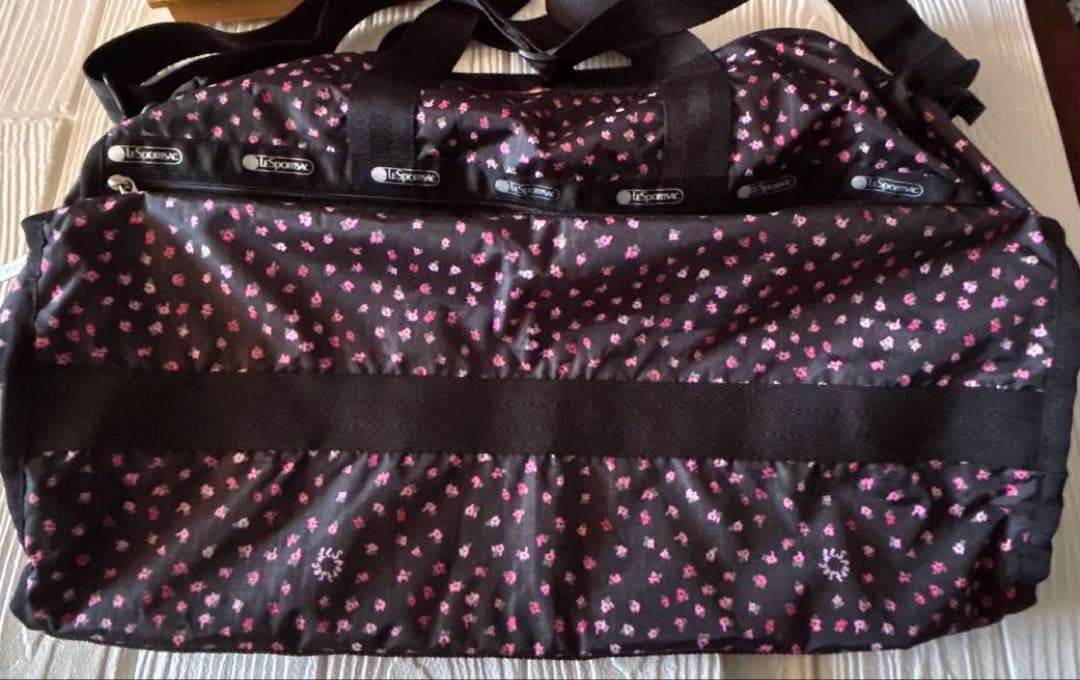 レスポートサック　ボストンバック　黒×花柄　ミニポーチ付　新品　未使用
