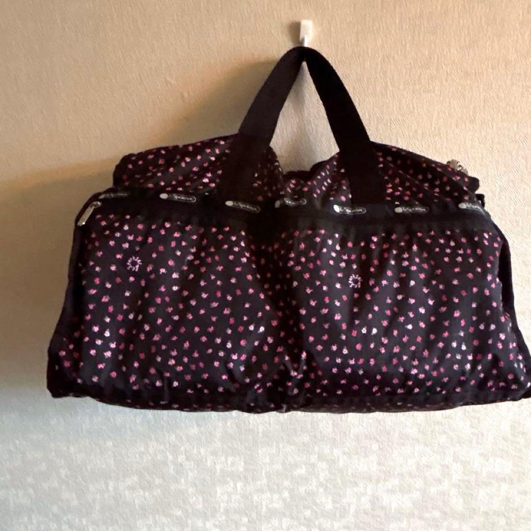 レスポートサック　ボストンバック　黒×花柄　ミニポーチ付　新品　未使用