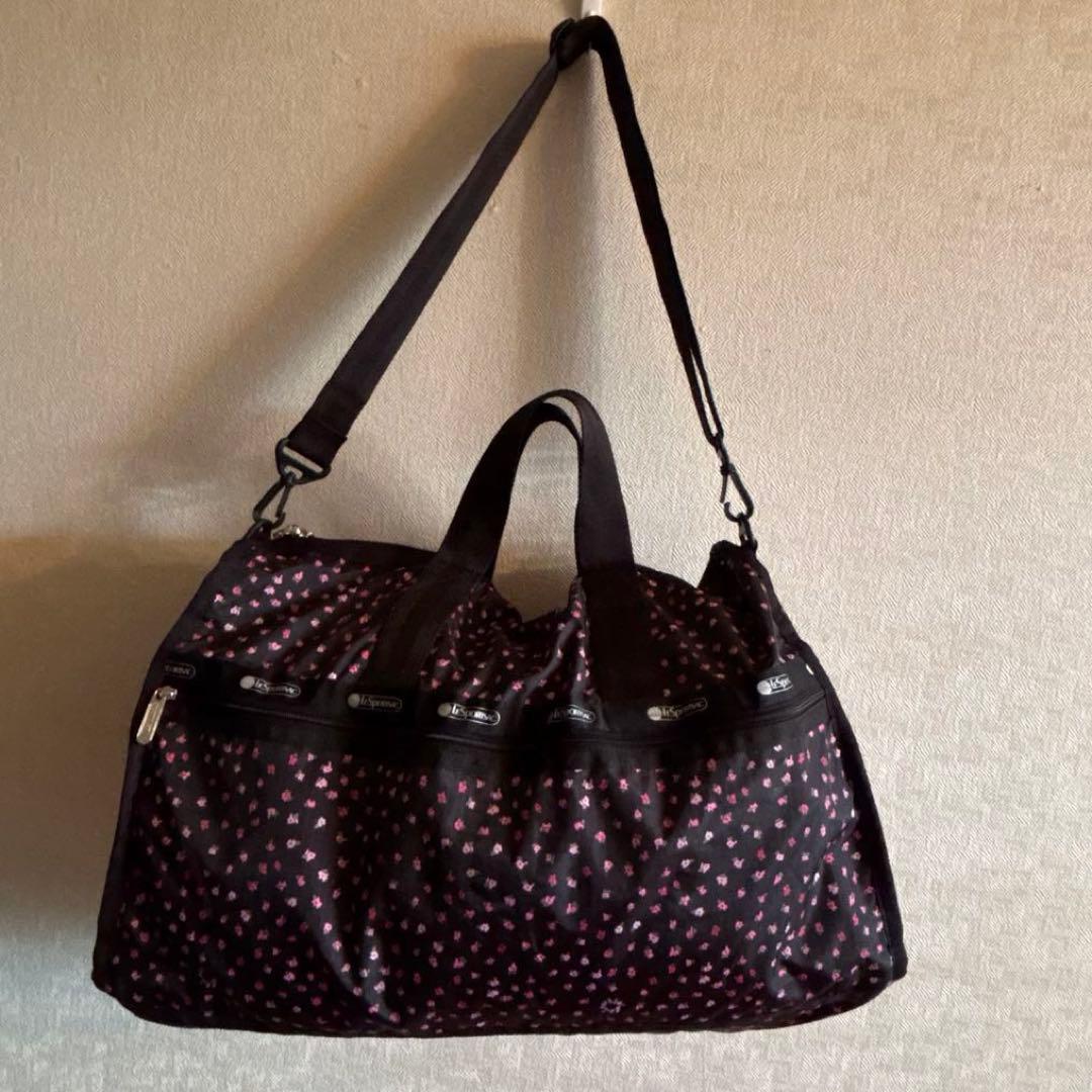 レスポートサック　ボストンバック　黒×花柄　ミニポーチ付　新品　未使用