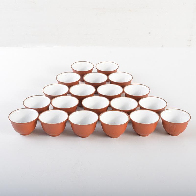 煎茶道具　紫砂　朱泥　内白釉　煎茶碗　20客まとめて　N　6670