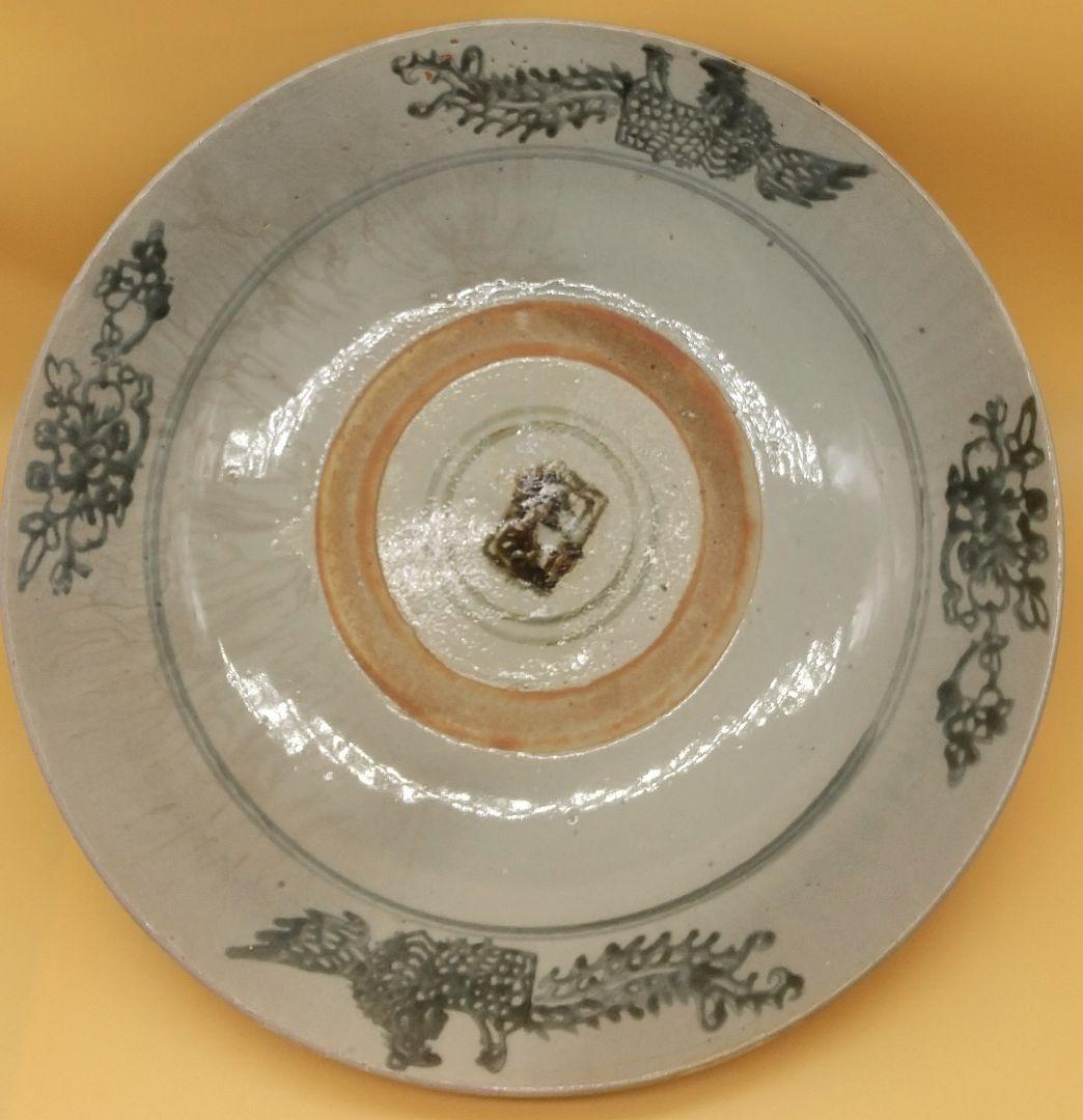 安南 染付 大皿 骨董 鳥と花